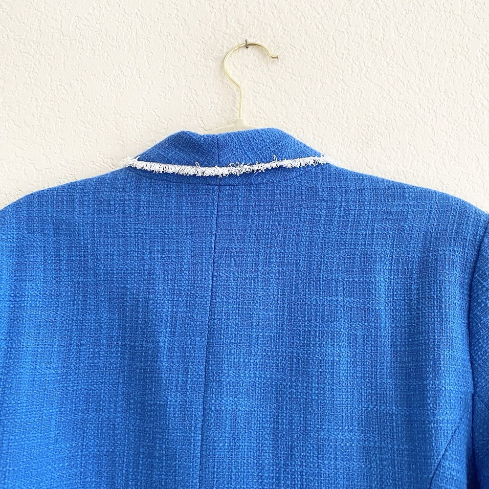 GRAVER Susan Graver Sky Blue Tweed Shawl Collar Blazer Jacket Fray Trim Sz 20W - Picture 9 of 10